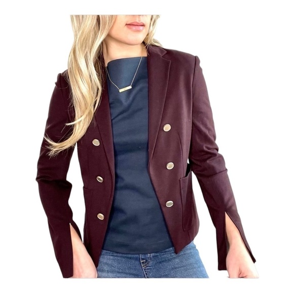 NWT THEORY x Revolve Jontia K Open Front Blazer Jacket Burgundy Size 4 Garnet - Picture 2 of 11